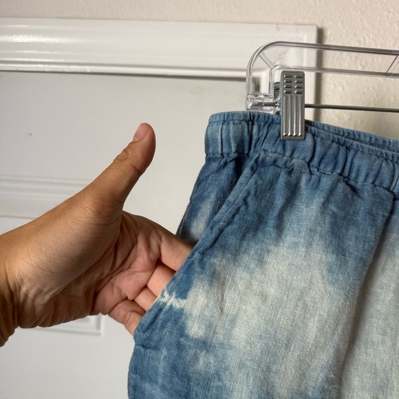 ALEX CRANE blue tie dye linen elastic drawstring waist shorts - Picture 3 of 6